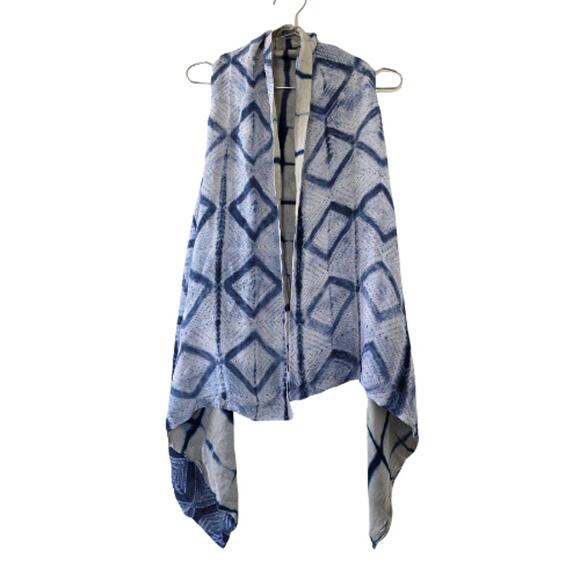Soft Surroundings Linen Reversible Vest Women Size PL/XL Blue White Boho Shibori - Picture 2 of 11